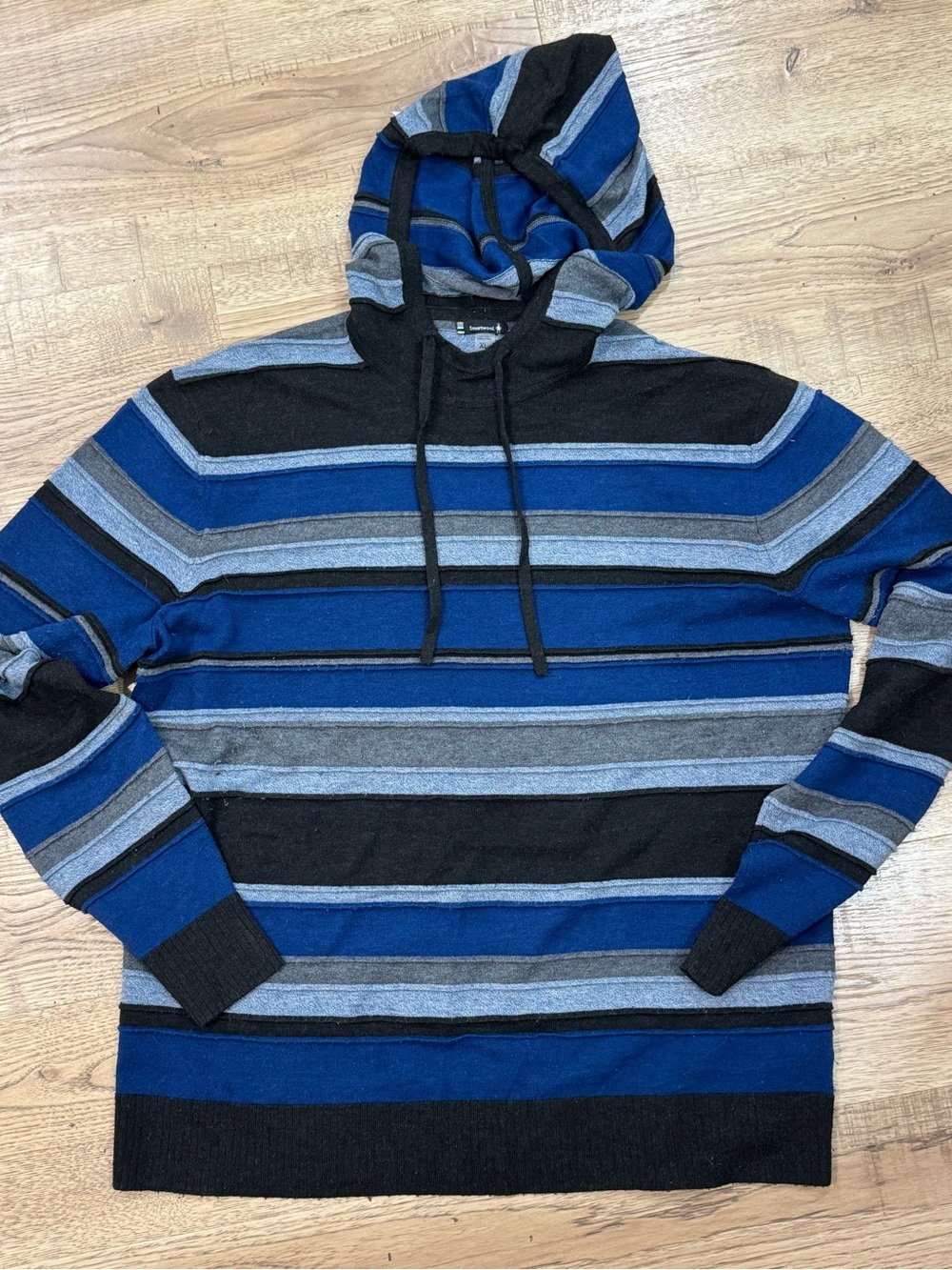 Smartwool Blue and Gray Striped Hooded Pullover